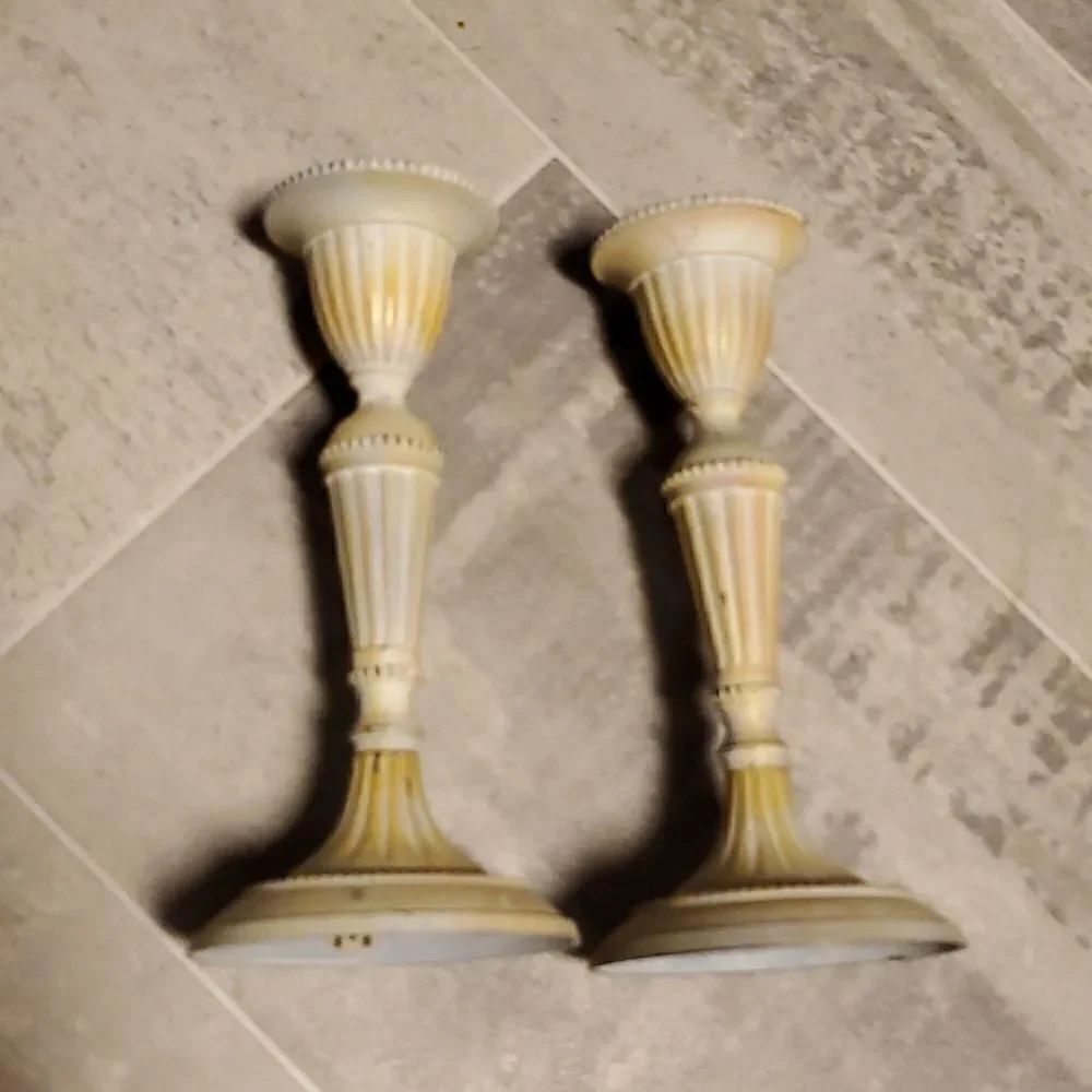 Vintage Heavy Metal Patina Candle Holders - Picture 4 of 6
